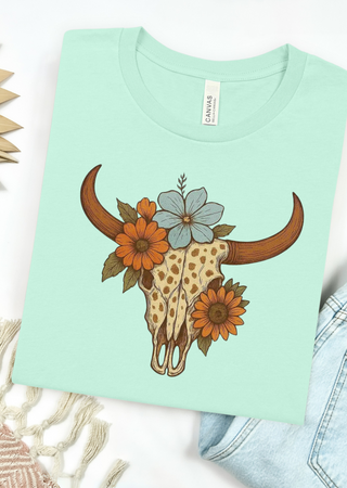 Boho Bloom Longhorn Tee Bella Canvas T-Shirt