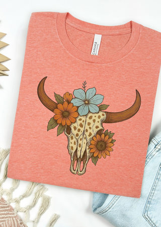 Boho Bloom Longhorn Tee Bella Canvas T-Shirt