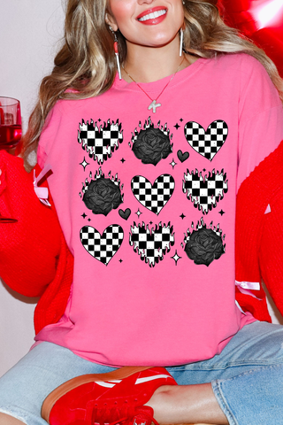 Checkerboard Hearts & Roses Tee