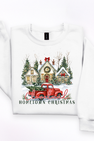 Cleveland  Hometown Christmas Vintage House Red Truck Sweatshirt
