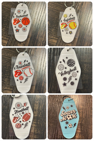 Set of 6 Sports themed Keychains