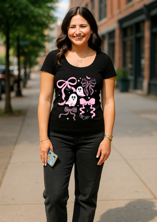 Pink Ghostie Scoop Neck Tee