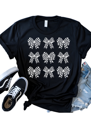 Checkered Bows White Bella Canvas T-Shirt