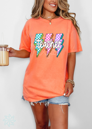 Neon Lighting Bolt Teacher Tee